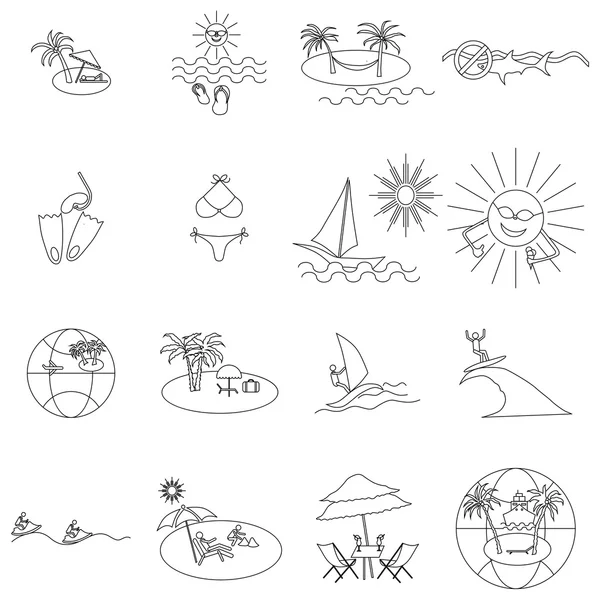 Conjunto de iconos de playa, estilo línea delgada — Vector de stock