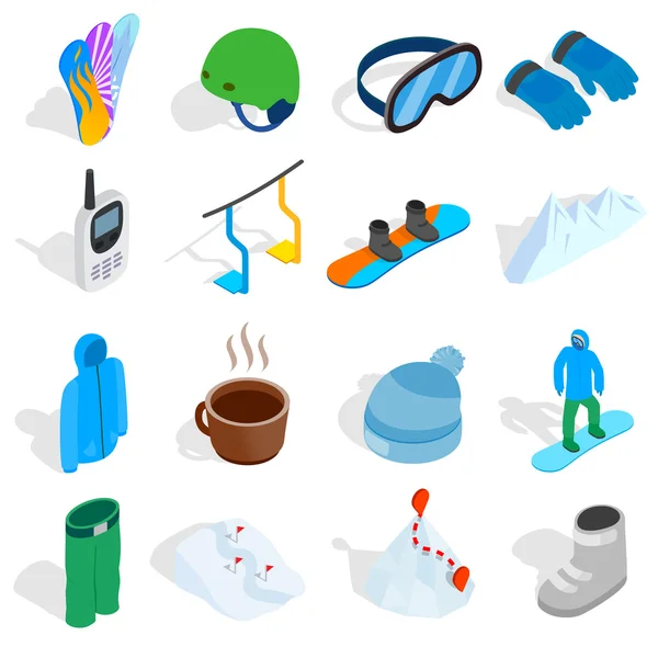 Snowboard ikony nastavit, izometrické 3d styl — Stockový vektor