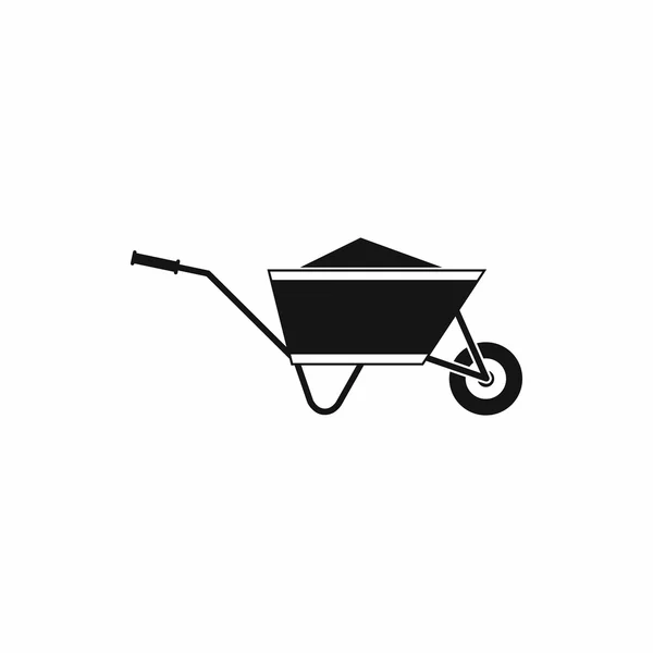 Wheelbarrow with sand icon, simple style — Stock Vector