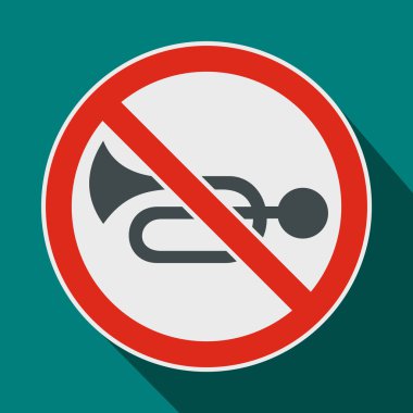 Düz stil yok boynuz trafik işareti simgesi