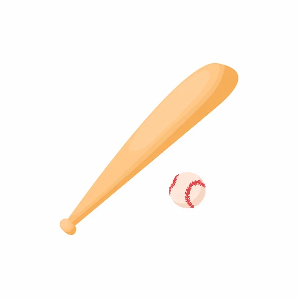 Bâton de baseball et icône de balle, style dessin animé — Image vectorielle