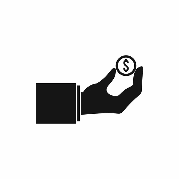 Hand met het geld munt pictogram, eenvoudige stijl — Stockvector