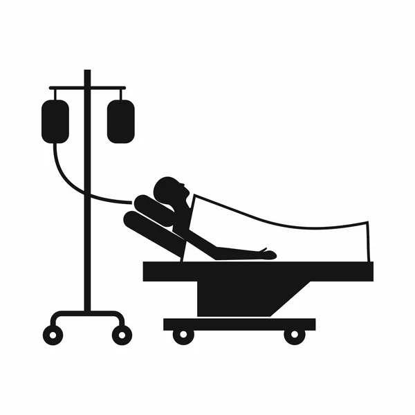 Paciente en la cama en un icono de goteo, estilo simple — Vector de stock