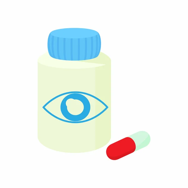 Bouteille de pilules pour l'icône des yeux, style dessin animé — Image vectorielle