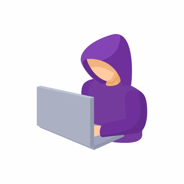 Hooded computer hacker with laptop icon — Stock Vector