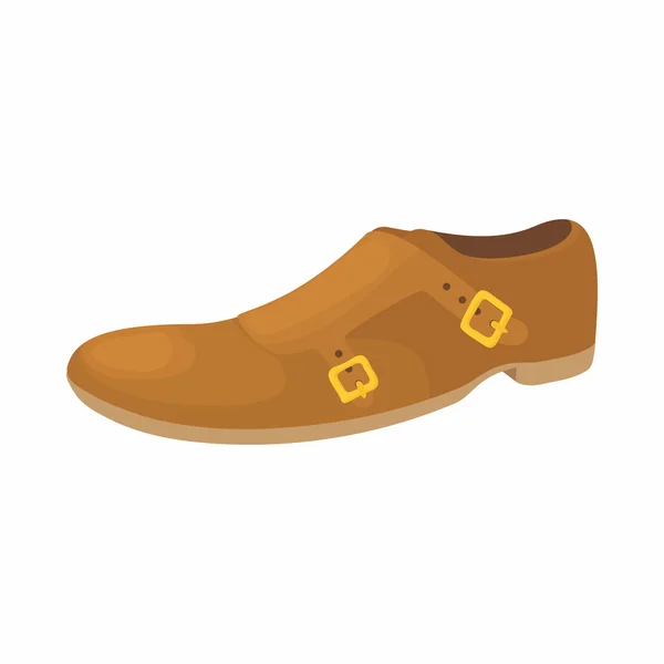 Icono de zapato de cuero marrón, estilo de dibujos animados — Vector de stock