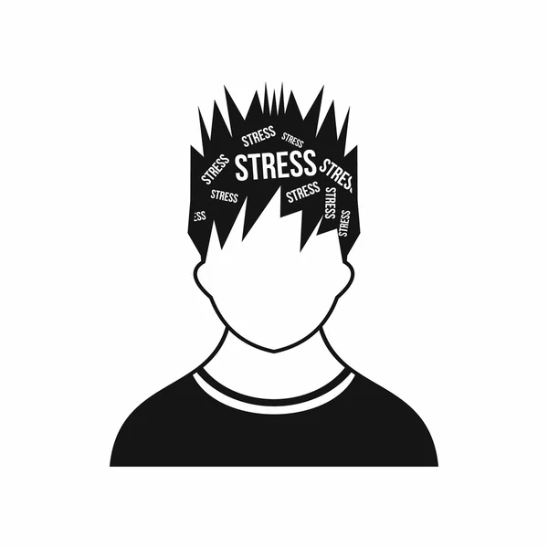 Palabra de estrés en la cabeza del hombre icono, estilo simple — Vector de stock