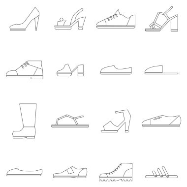 Shoes icons set, thin line style clipart
