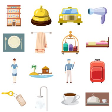 Otel Icons set, karikatür tarzı