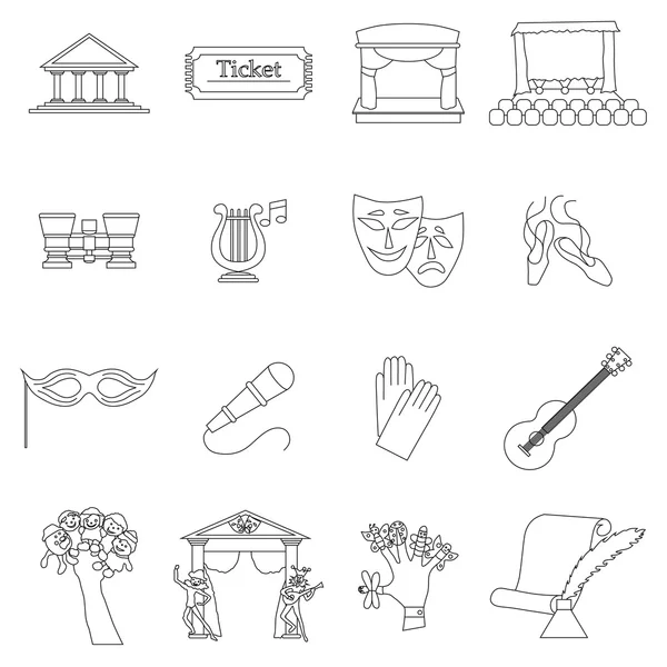 Conjunto de iconos de cultura artística, estilo de línea delgada — Vector de stock
