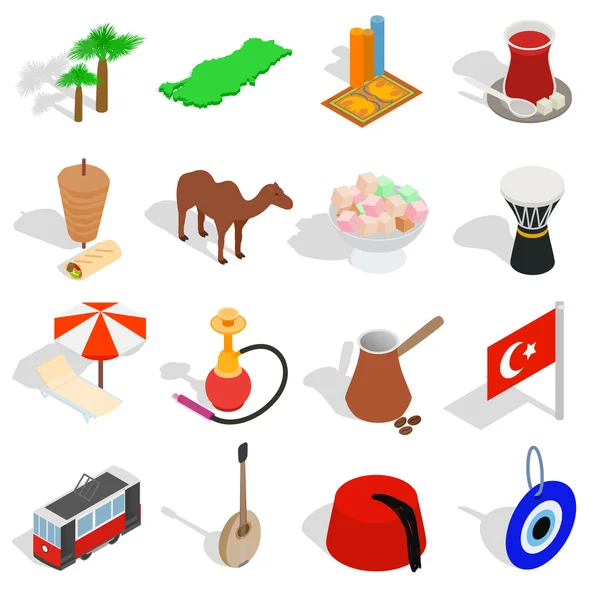 Country Turkey icons set, isometric 3d style — Stock Vector