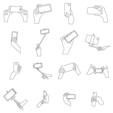 Selfie simgeler kümesi, ince çizgi stili