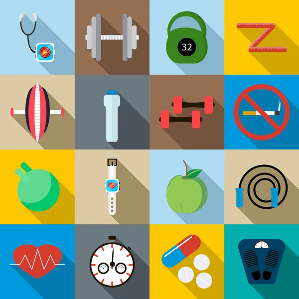 Fitness icons set, flat style — Stock Vector