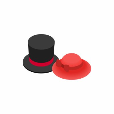 Top hat with red ribbon and red female hat icon clipart