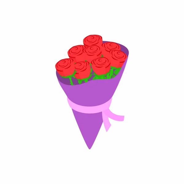 Icona bouquet rose rosse, stile isometrico 3d — Vettoriale Stock