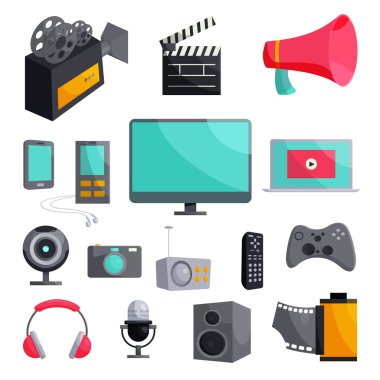 Multimedia Icons set, karikatür tarzı