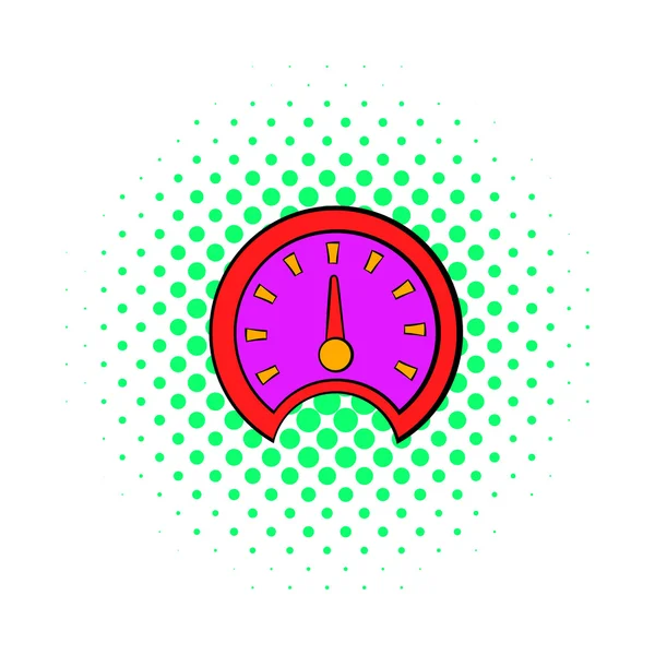 Red speedometer icon, comics style — Stock Vector