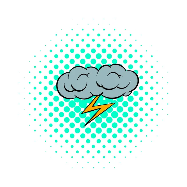 灰色の雲と雷のアイコン、コミック スタイル — ストックベクタ