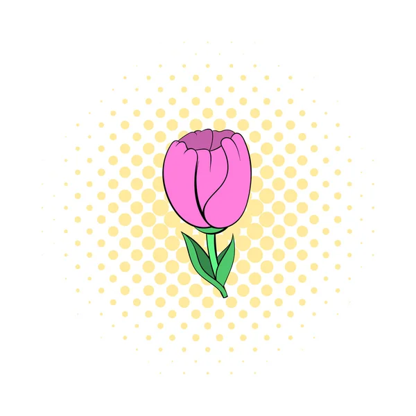 Rózsaszín tulipán ikon képregény stílusban — Stock Vector