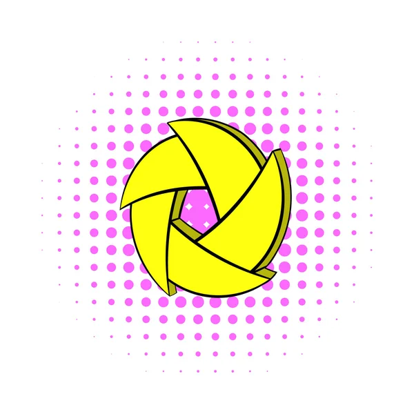 Значок диафрагмы жёлтой камеры в стиле комиксов — стоковый вектор
