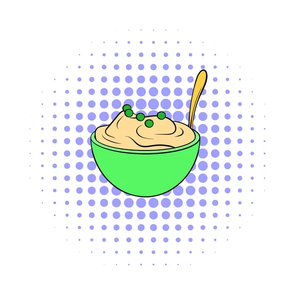 Purê de batatas em um ícone de tigela, estilo quadrinhos — Vetor de Stock