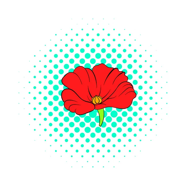 Rode papaver bloem pictogram, comics stijl — Stockvector