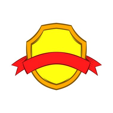 Kırmızı kurdele simgesi, karikatür tarzı ile altın rozet