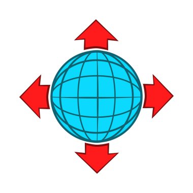 Mavi Küre ve Kırmızı oklar simgesi, karikatür tarzı