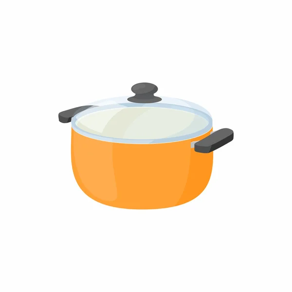 Sartén de cocina con icono de tapa de vidrio, estilo de dibujos animados — Vector de stock