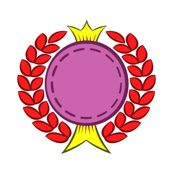 Ronde badge met kroon en laurier pictogram — Stockvector