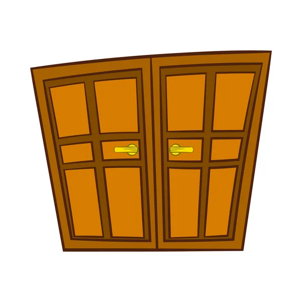 Wooden double doors icon, cartoon style — Stock Vector