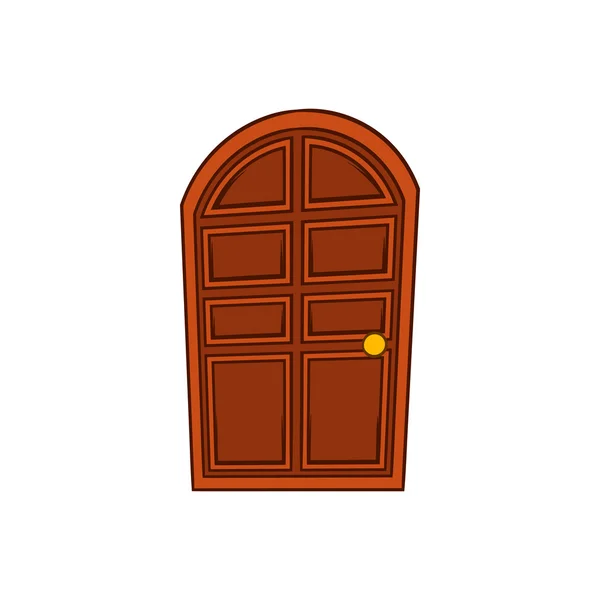 Ícone de porta de madeira arqueada marrom, estilo dos desenhos animados — Vetor de Stock