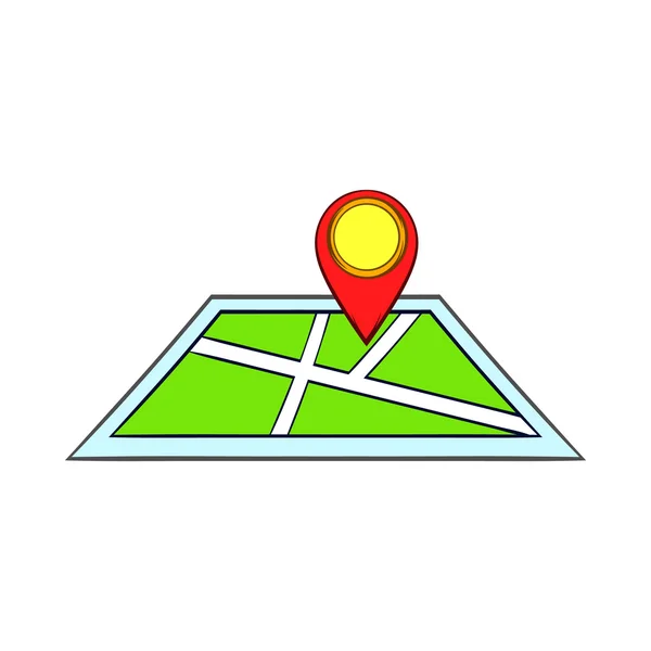 Mapa con el icono de punteros pin, estilo de dibujos animados — Vector de stock