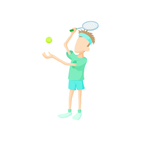 Jeune homme jouant icône du tennis, style dessin animé — Image vectorielle