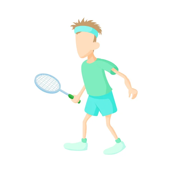 Homme jouant icône du tennis, style dessin animé — Image vectorielle