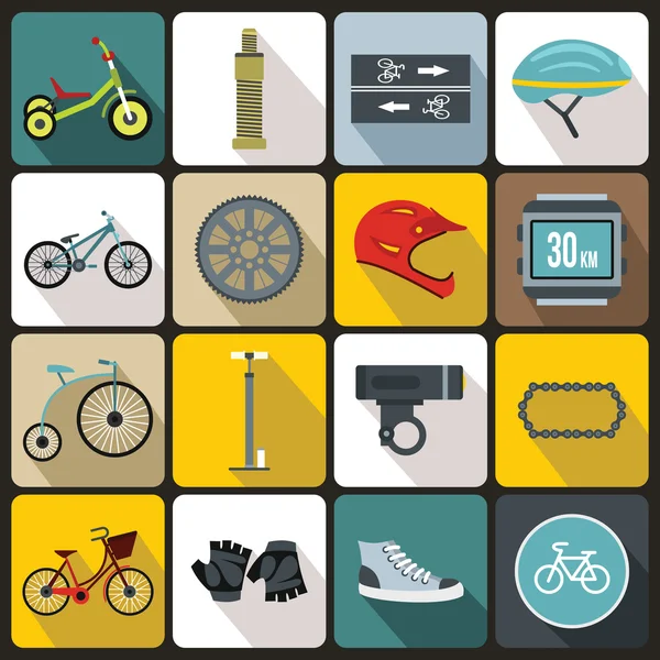 Conjunto de iconos de ciclismo, estilo plano — Vector de stock