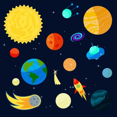 Uzay Icons set, karikatür tarzı