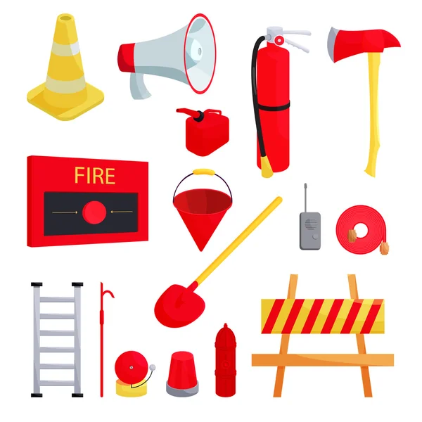 Conjunto de iconos de bombero, estilo de dibujos animados — Vector de stock