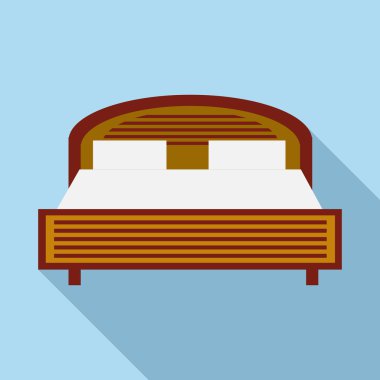 Düz stil simgesinde ahşap Çift Kişilik Yatak