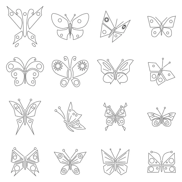 Conjunto de iconos de mariposa, estilo de contorno — Vector de stock