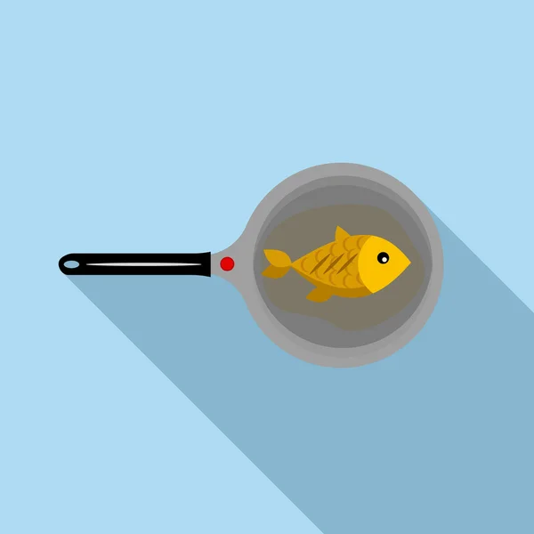 Fish on a pan icon, flat style — Stock Vector