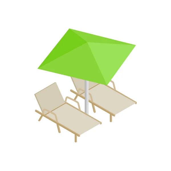 Chaise longue et icône de parasol, style 3d isométrique — Image vectorielle