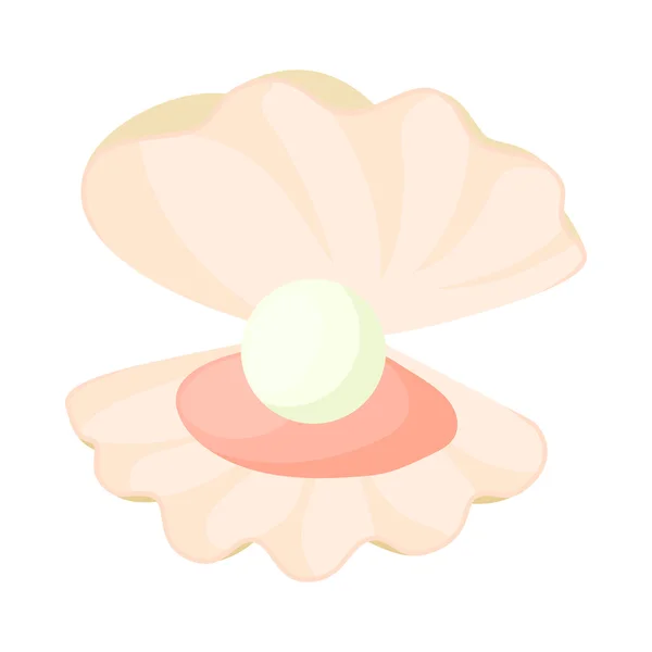 Perle dans une icône coquille, style dessin animé — Image vectorielle