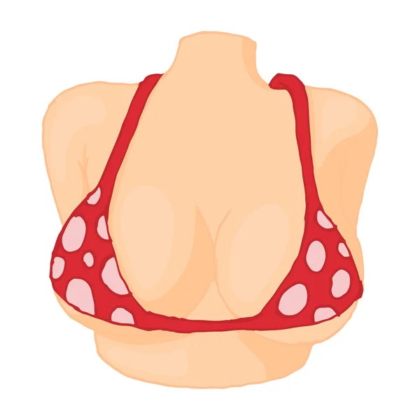 Vrouwelijke borst in rode beha pictogram, cartoon stijl — Stockvector