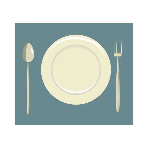 Coloque a configuração com prato vazio ícone de garfo e faca — Vetor de Stock