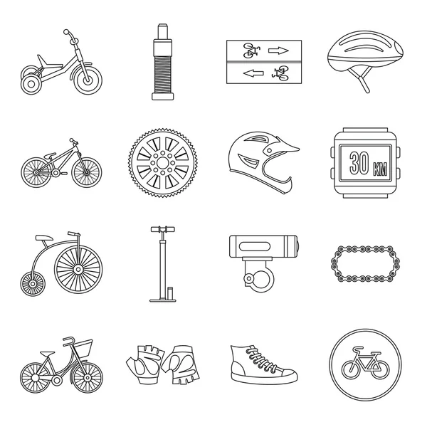Icônes de vélo ensemble, style contour — Image vectorielle