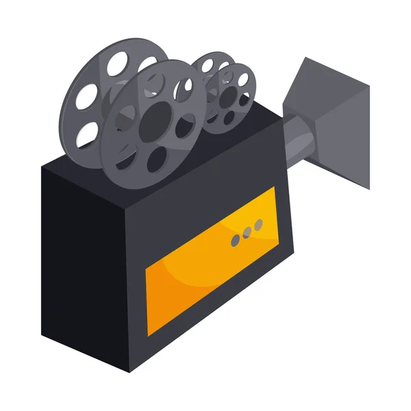 Παλιά κινηματογραφική μηχανή με εικονίδιο ρολό, ύφος κινούμενων σχεδίων — Διανυσματικό Αρχείο