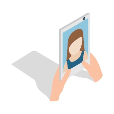 Selfie fotoğraf smartphone simgesine alarak kız