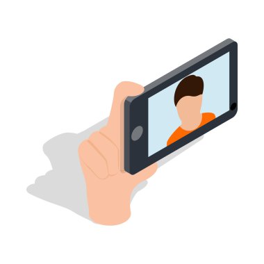 Adam akıllı telefon simgesine selfie fotoğraf çekme