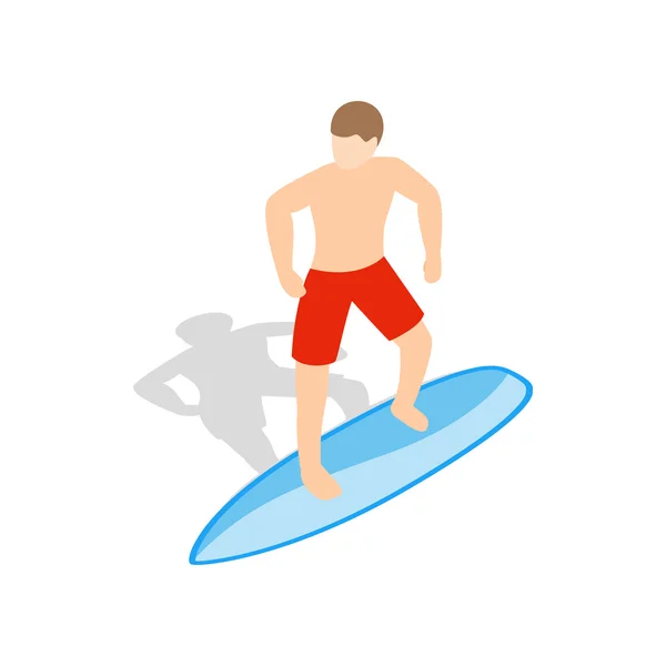 Surfista homem no ícone de prancha de surf, estilo 3D isométrico — Vetor de Stock
